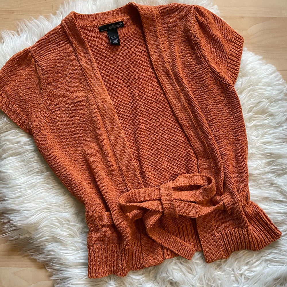 Willi Smith Orange Short Sleeve Belted Cardigan L